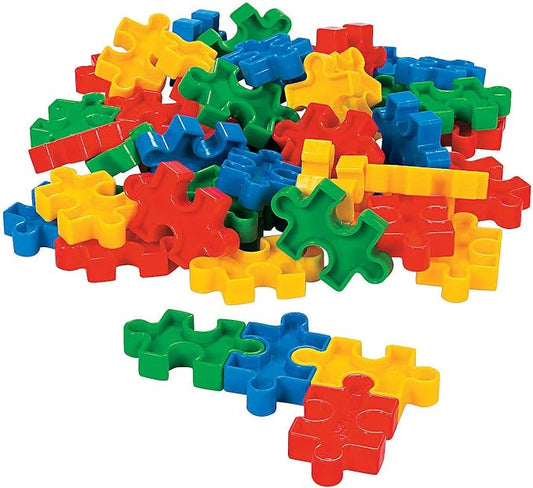 Fun Express Puzzle Shaped Block Set (50Pc) - 50 Pieces - Educational and Learning Activities for Kids