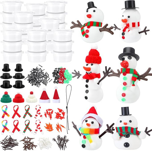 Shappy 24 Pack Christmas Snowman DIY Craft 326 Pcs Build Snowman Craft Kit Christmas Decoration Air Dry Modeling Clay for Winter Party DIY Gift Indoor Outdoor Holiday Decoration(Snowman)