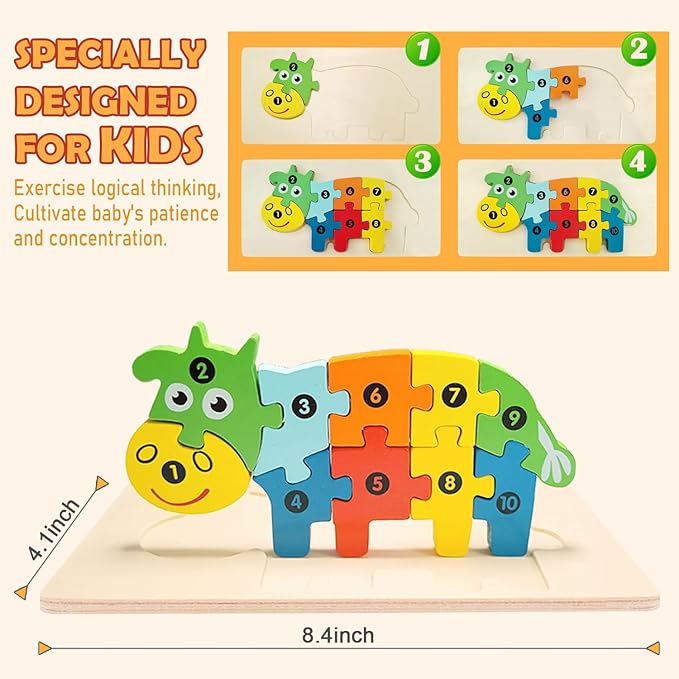 4-Pack Animal Puzzles for Toddlers Ages 3-5, Wooden Toys, Montessori Toys, Ideal Gift for Kids