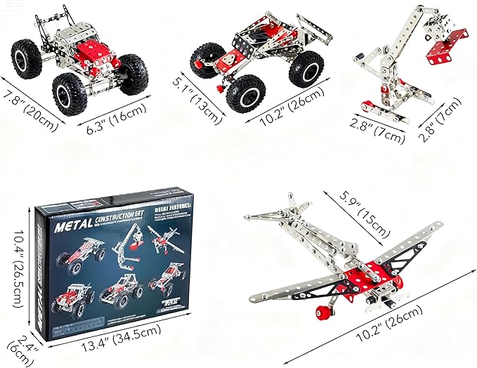 6 in1 Erector Set,Stem Building Toys,Erector Set for Kids Ages 3+,Off-Road car,Airplane Erector Set,Assembly Science Kit