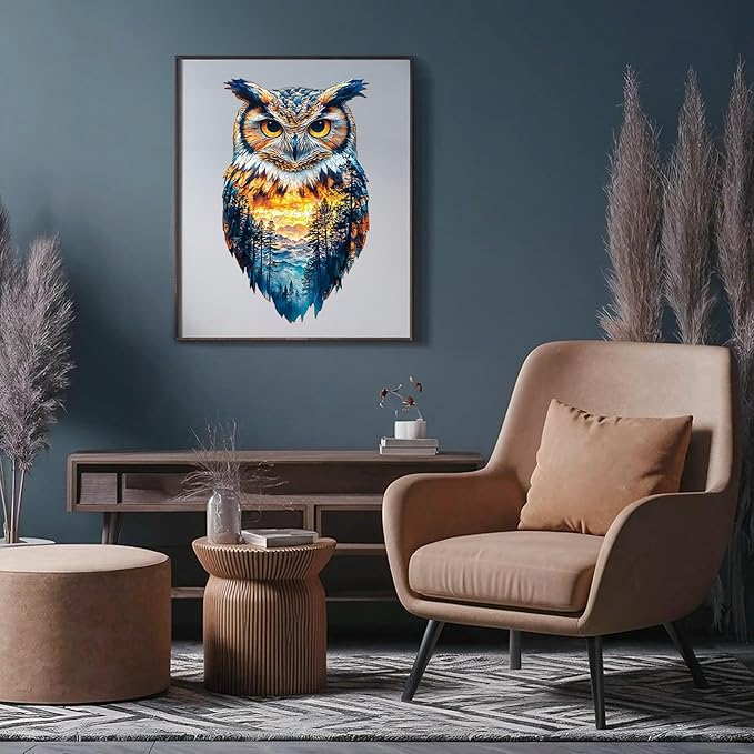 Wooden Jigsaw Puzzles, Forest Owl Wooden Puzzles for Adults with Unique Shape, Adult Jigsaw Puzzle, Birthday Gifts for Adults Women Men, 11.4"x6.9" - 120pcs