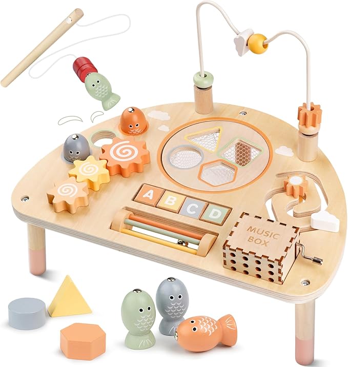Activity Table for 1 Year Old, Montessori Toys for 1 2 Year Old Girls Boy Gifts, 8 in 1 Wooden Sensory Play Table for Toddler 1-3, Learning Toys for Baby 12-18 Months 1st Christmas Birthday Gifts