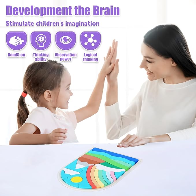 Jigsaw for Baby Boys, Wooden Puzzles for Toddlers 3-5, Boys Girls Birthday Gift for Kids Ages 4-6, Toddler Puzzles Montessori Toys for 3 Year Old, Great Gifts for 3+ Year Olds (Rainbow)