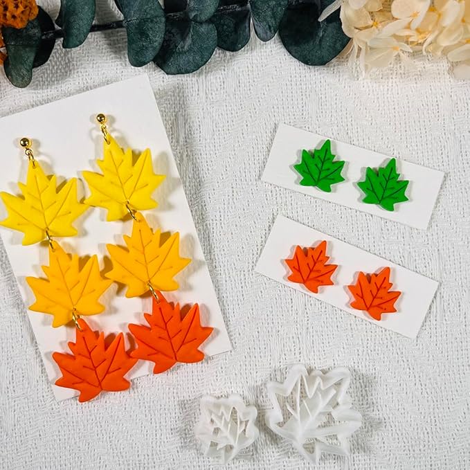 Polymer Clay Cutters Maple Leaf Set – 2PCS Fall Leaf Clay Earring Cutters for Polymer Clay Jewelry, Autumn Theme Clay Tools and Cutters for Earrings, Crafts and Seasonal DIY