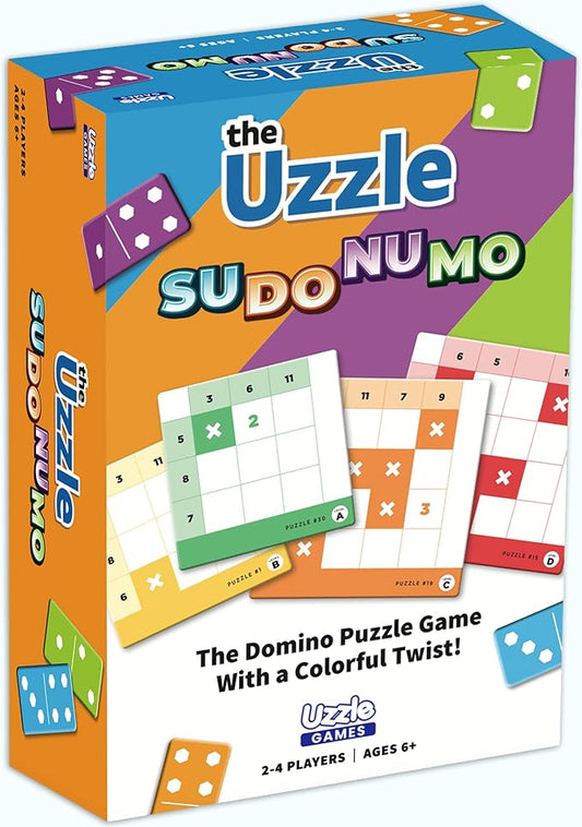 Uzzle Games - Sudonumo Domino - 24 Dominoes, 120 Puzzles, Multi-Level Difficulty (A-D), 2-4 Players, Ages 6+ - Fast-Paced Mind Games - Travel Games for Family Fun