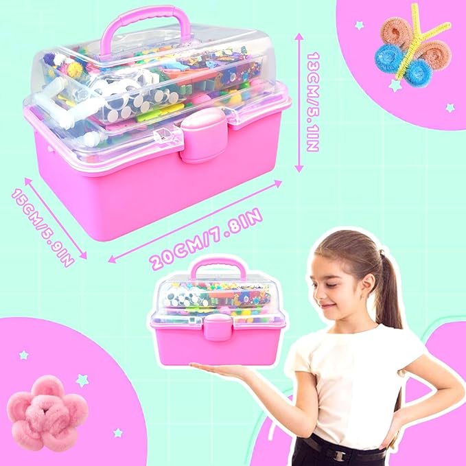 ZEIZHUBN Arts and Crafts Supplies for Kids Crafts Kit with Pipe Cleaners DIY Crafts for Kids Art School Supplies Materials All in Crafting Box Craft Supply Set Gifts for Kid Girls Boys Age 4-8, 8-12