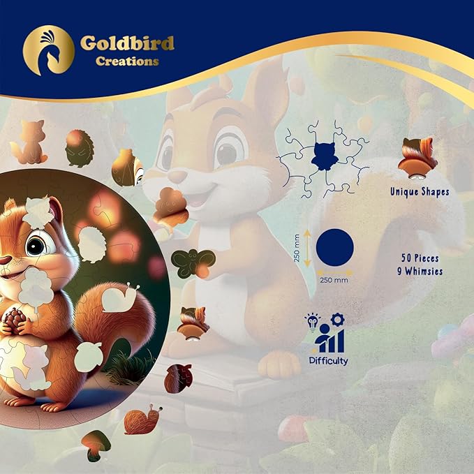 Wooden Puzzles for Kids Ages 4-8 - 50 Piece Puzzles for Kids - Animal Shaped Kids Puzzles - Round Wooden Jigsaw Puzzles - Christmas & Birthday Gift Idea (Baby Squirrel)