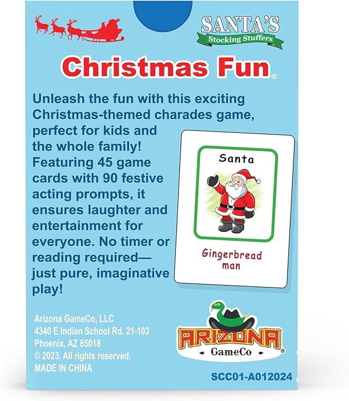 Arizona GameCo Santa Claus Charades, a Fun Christmas Game for Kids Ages 6+ – No Reading is Required to Play – Christmas Party, Family Board Game Night, Gift Idea, Stocking Stuffers