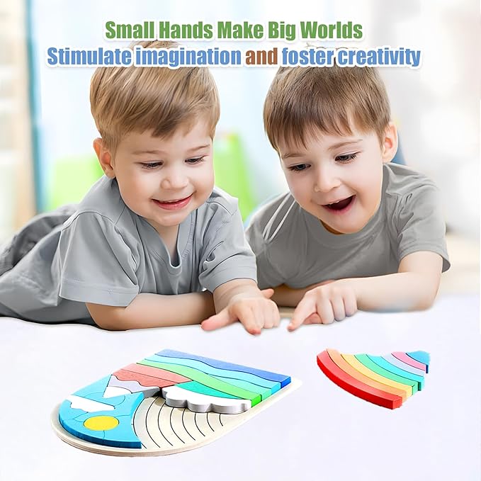 Jigsaw for Baby Boys, Wooden Puzzles for Toddlers 3-5, Boys Girls Birthday Gift for Kids Ages 4-6, Toddler Puzzles Montessori Toys for 3 Year Old, Great Gifts for 3+ Year Olds (Rainbow)