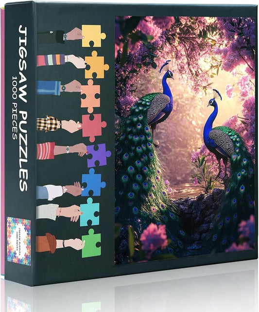 1000 Piece Jigsaw Puzzle for Adults - Majestic Peacocks in Blooming Garden with Vibrant Floral Art, Premium 27.5x19.7 in Puzzle Board, Exotic Bird & Flower 1000-Piece Puzzle for Adults