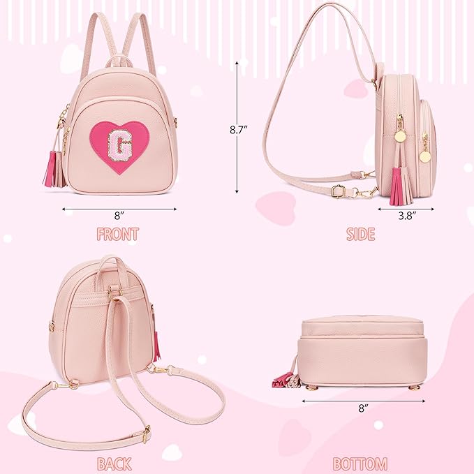 Girls Initial Mini Backpack Gifts for Kid Toddler Little Girl Teen Small Cute Heart Backpack Purse Preschool Kindergarten Bookbag,Pink-G