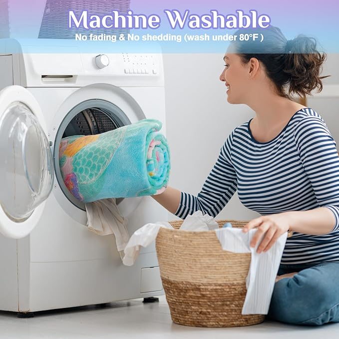 Mermaid Toys Gifts for Girls Kids - Glow in The Dark Ocean Blanket Best Birthday Christmas Valentines Easter Decor Presents for for Age 1-14 Years Old Teens Child Toddler Daughter Soft Throw 50"X60"