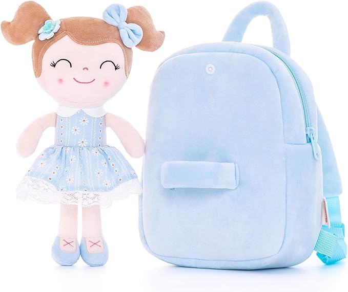 Gloveleya Back to School Gifts for Girls Kids Backpack Toddler Girls Backpacks with Soft Plush Doll Toys Blue 9"……