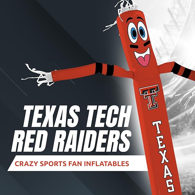 NCAA Texas Tech Red Raiders Football Wacky Waving Inflatable Tube Guy with LED Lights & Built-in Blower - 6" x 36" x 96" Inflatable Tube Man Crazy Sports Fan Outdoor Party Decoration