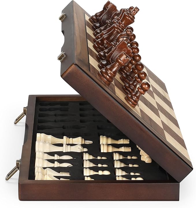 Magnetic Wooden Chess Set for Adults Kids 17'' Chess Board with Handmade Pieces, Folding Portable Travel Unique Chess Sets Game for Tournament Professional Beginner