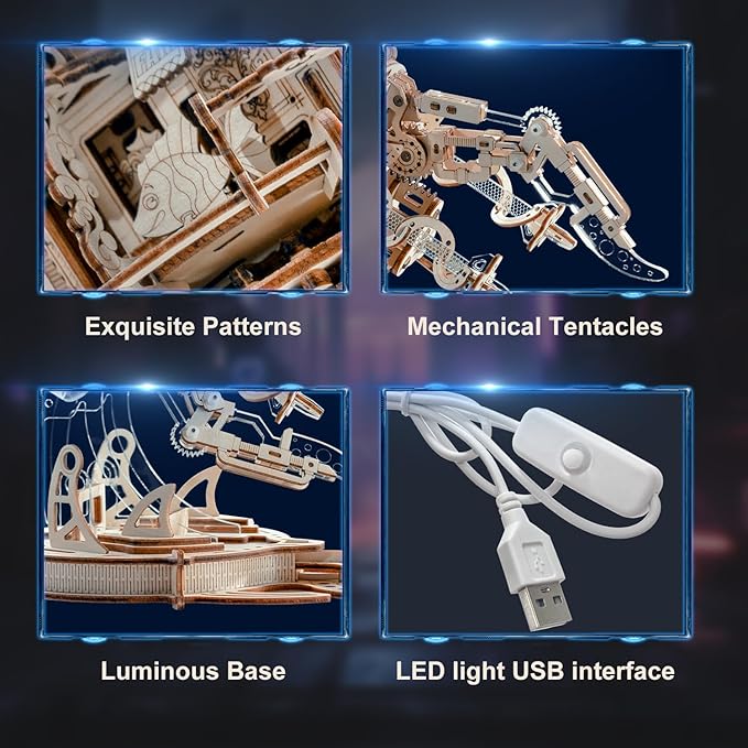 3D Wooden Puzzles for Adults, 3D Puzzle Model Aurora Jellyfish Toys Building Kits, DIY Wood Crafts Cool Toy Hobbies for Men Women, Creative Assembly Gifts