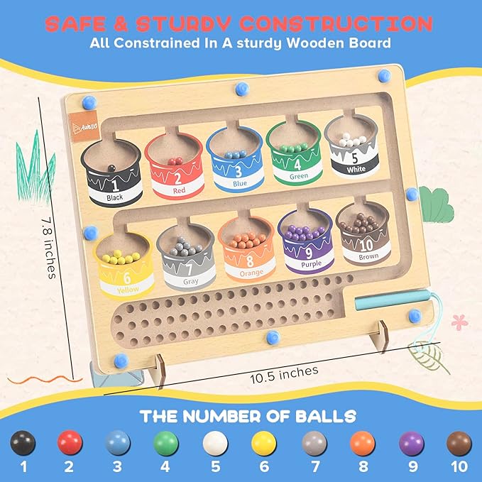 Magnetic Numbers Maze Toy - Eco-Friendly Material - Color Maze Sorting Game Toy - Educational Fine Maze Motor Skills Toys - Suitable for Boys and Girls - Multicolor (10 x 0.98 x 8 inches)
