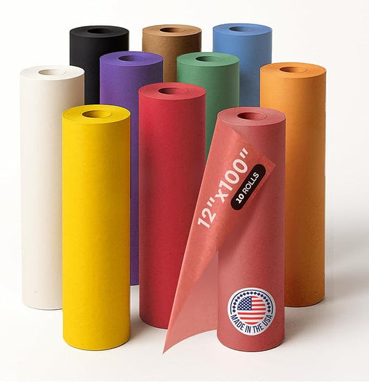 12" x 1200" (100 ft) Set of 10 Colored Kraft Paper Rolls – USA-Made Quality Craft Paper for Gift Wrapping, Kids' Arts & Crafts, School Projects, DIY – Natural Material, 50lb Thickness by IDL Packaging