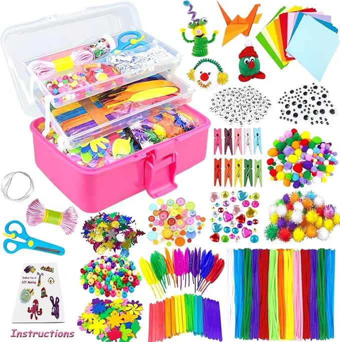 VLUSSO Arts and Crafts Supplies for Kids DIY Craft Kits Art Supplies Materials Kids Crafts Set with Pipe Cleaners Craft Box Preschool Homeschool Toys Gift for Boys and Girls Age 4 5 6 7 8