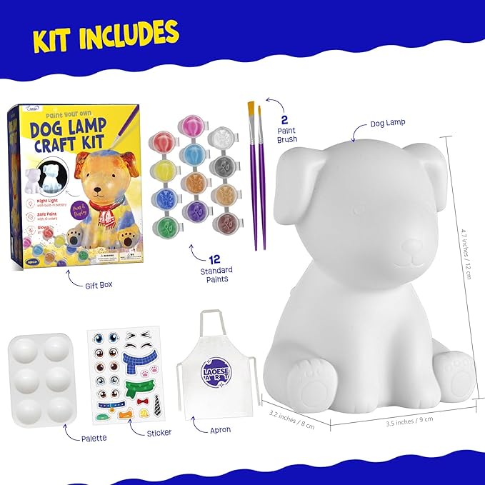 Paint Your Own Dog Lamp Kit, Art Supplies Painting Kits for Kids, Arts and Crafts for Kids Ages 8-12, Dog Toys Girls Boys Halloween Birthday Christmas Gifts Ages 3 4 5 6 7 8 9 10 11 12+