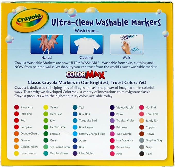 Crayola Ultra Clean Washable Markers for School (40ct), Essential Back to School Supplies for Kids, Coloring Book Marker Set, Teacher Classroom Supplies