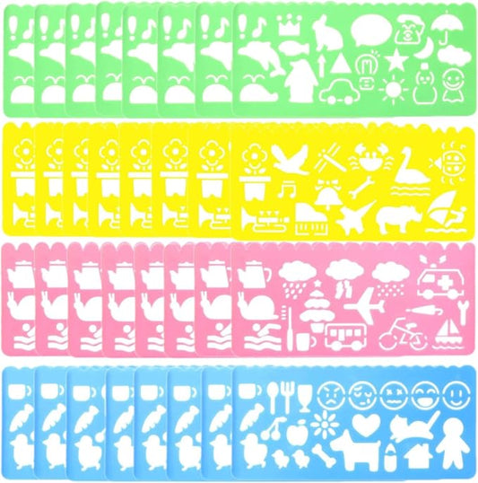 Cityrosy 32 pcs Drawing Stencils,Rainbow Scratch Paper for Stencils, Kids Activity Kit,Suitable for Classroom,Birthday,Party
