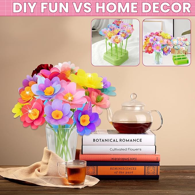 YiYeah Fabric Flower Bouquets Toys, Flower Making Kit, DIY Arts & Crafts Kit for Kids Age 4 5 6 7+, Flowers Market Toy Educational Activity and Birthday Gift Toys Gifts Ideas for Boys Girls