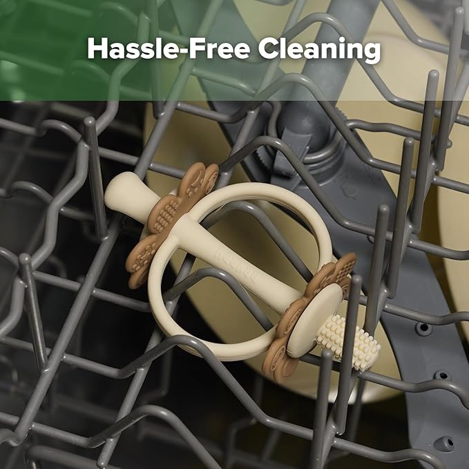 haakaa Silicone Baby Teether Toys,Nipple-Shaped End for Gum Massage,360Β° Baby Toothbrush Head for Self-Brushing Training,Easy to Grip-Cocoa