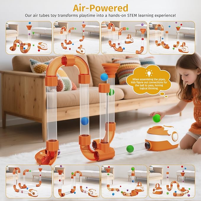 Air-Powered STEM Building Toys - Rechargeable & Play While Charging, Bluetooth Learning Toys with Wireless Music Play, STEM Toys for 3+ Year Old, Boys & Girls Birthday Gifts