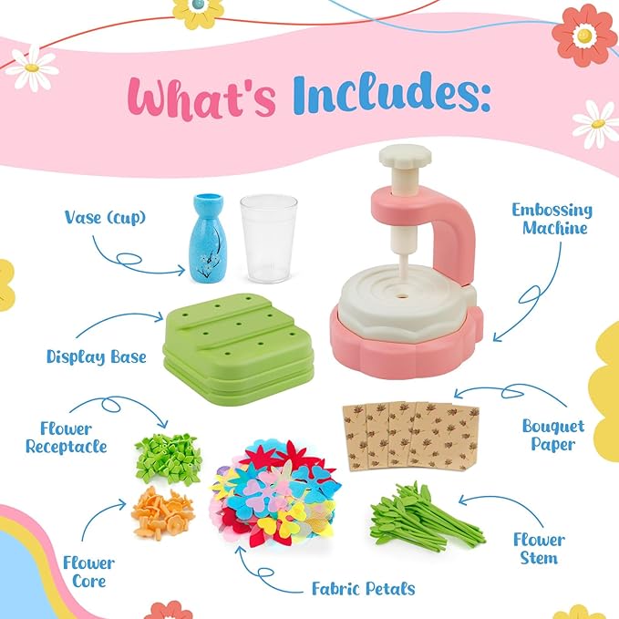 Broytain Fabric Flower Bouquets Toys, DIY Flower Bouquet Craft Kit for Kids, Arts & Crafts Educational Toys for Girls Ages 4–8, Preschool Learning & Birthday Activities