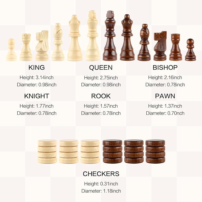 REEIVER 15" Wooden Chess Sets with Built-in Storage Drawer, 2 in 1 Chess& Checkers Board Games for Adults and Kids