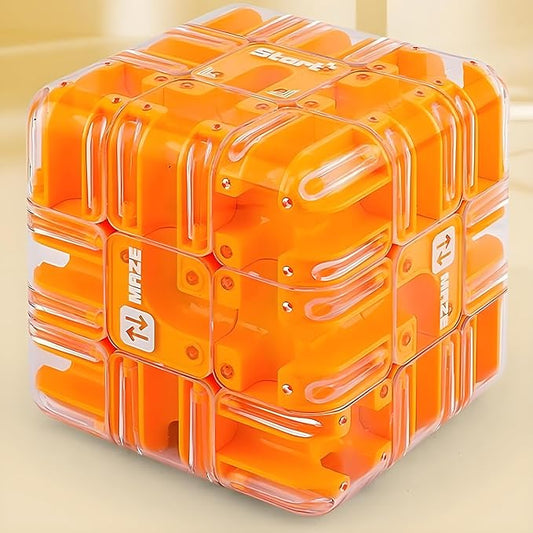 2026 New Upgrade Speed Cube 3x3 Large Labyrinth 3D Puzzle Maze Cube, Magnetic Fidget Cubes Toys for Adults, Spatial Awareness Brain Trainin for Stress Relief & Logic Development (Orange)