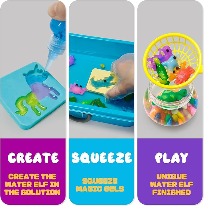 Magic Water Elf Toy Kit,Aqua Fairy Squishy Making kit with 10 Water gels&8 molds,Magic Jelly elf,Glow in The Dark Water Pets Craft Kits,Sensory Toy Gift Ages 3 4 5 6 7 8 9