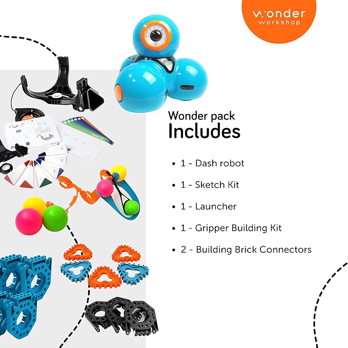 Dash Robot Wonder Pack – Coding Educational Bundle for Kids 6+ – Free STEM Apps with Instructional Videos - Launcher Toy, Sketch Kit Drawing, Gripper Building