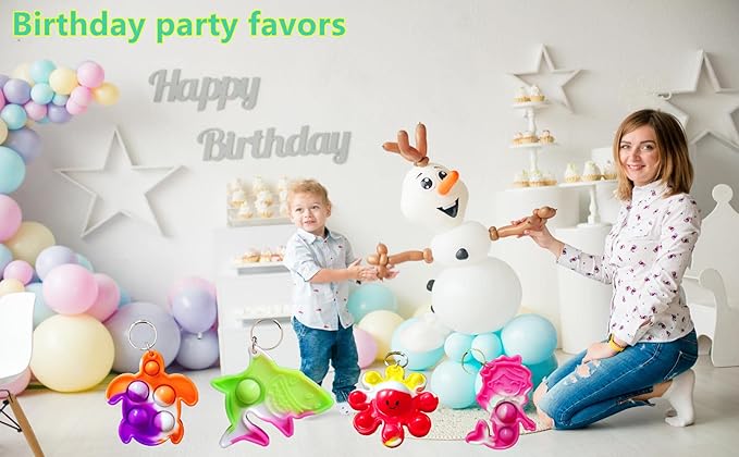 26 Packs Bluk Octopus fishs dolphins turtles sharks whales mini Pop Keychain,Birthday Party Favors Supplies Classroom summer students Prize