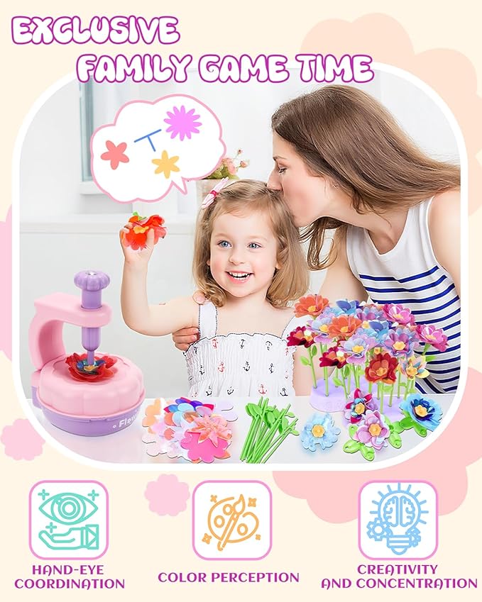 PERRYHOME Fabric Flower Bouquets Toys, 300+ Pcs DIY Flower Crafts for Kids, 2 Gameplays Educational Arts & Crafts Toy, Thanksgiving Birthday and Christmas Gift for 3 4 5 6 7 8 Years Toddler Girl