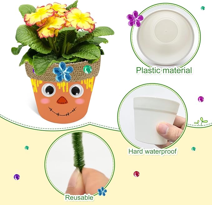 Cinrobiye 24 Set Fall Scarecrow Craft Kit DIY Garden Pot Plant Crafts Pot with Stickers for Fall Thanksgiving Autumn Harvest Classroom Creative DIY Art Project Bulk Painting (Scarecrow)