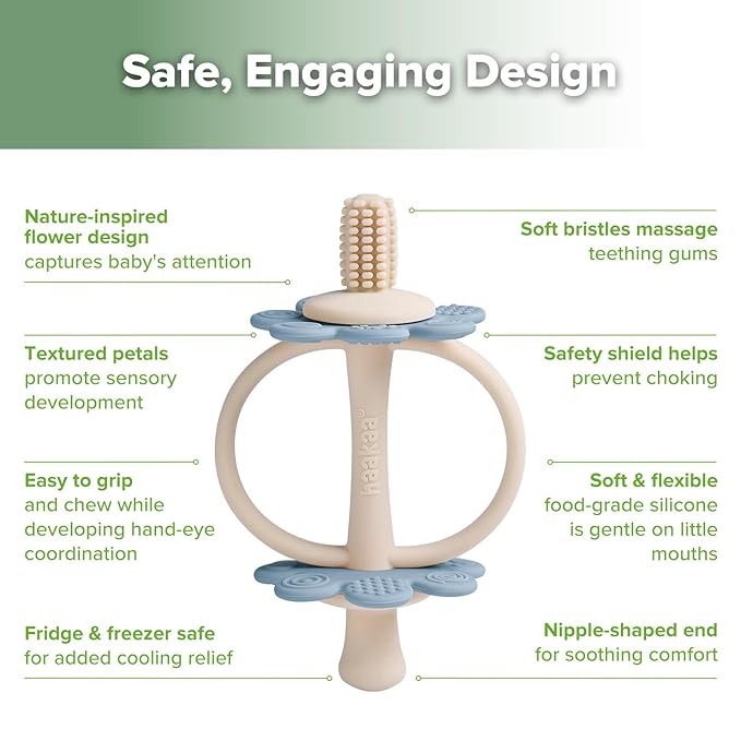 haakaa Silicone Baby Teether Toys,Nipple-Shaped End for Gum Massage,360Β° Baby Toothbrush Head for Self-Brushing Training,Easy to Grip - Sky Blue