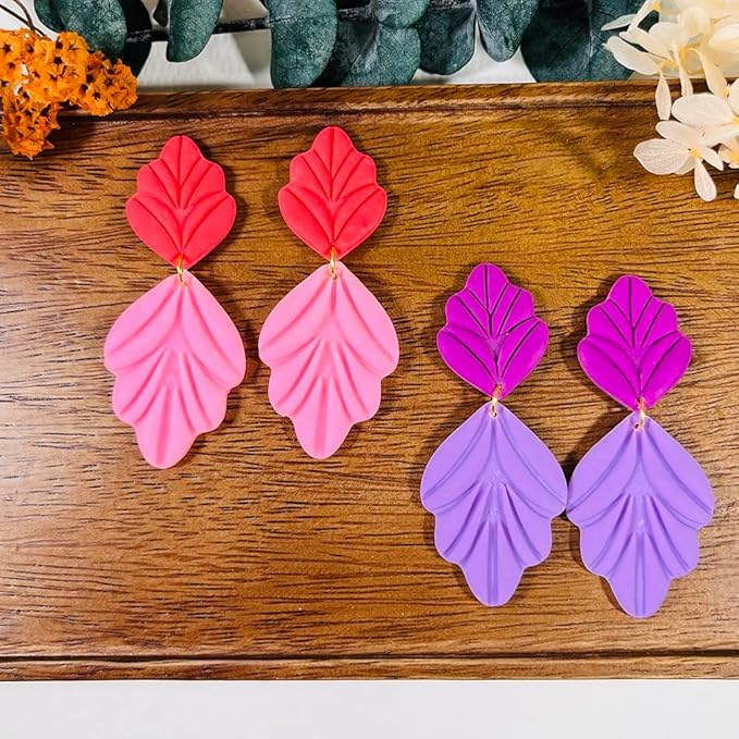 Polymer Clay Cutters Leaf & Feather Shapes – 2 Sizes Clay Earring Cutters for Polymer Clay Jewelry, Molds and Tools for DIY Dangle Earrings