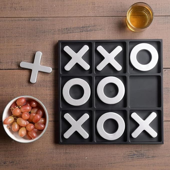 Tic Tac Toe Games, Textured Silver 11.6'', Family Puzzle Table Top Games for All Ages, Kids Birthday Return Gifts Coffee Table Home Decor