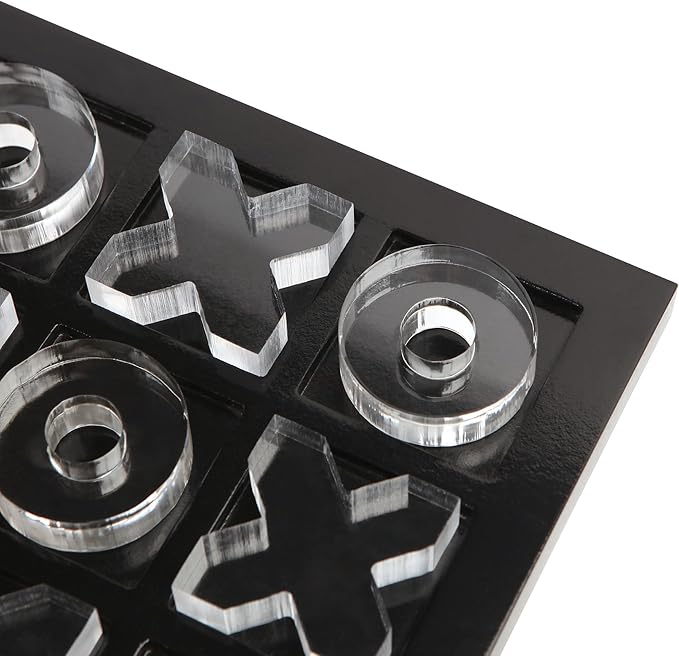 NIKKY HOME Acrylic Tic Tac Toe Wood Board Game Classic Coffee Table Decor Decorative Wooden Travel Game for Family, Black