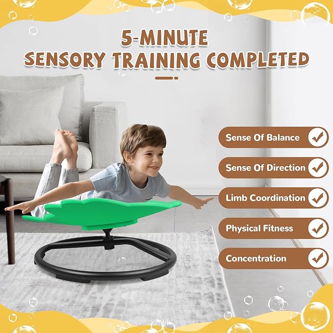 Zhenx Spinning Chair for Autistic Kids, Fish Shape Kids Sensory Swivel Chair, Sensory Spinner Seat for Toddlers with Autism & ADHD Children, Sit and Spin Training Body Coordination (Green)