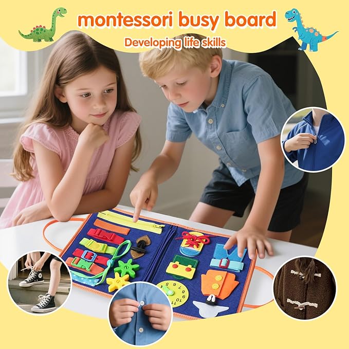 Busy Board-Montessori Toys for Toddlers,Sensory Toys for Girls,Learning Education Travel Toys for Toddlers,Activity Board Busy Book for Kids Birthday Gift (Blue)
