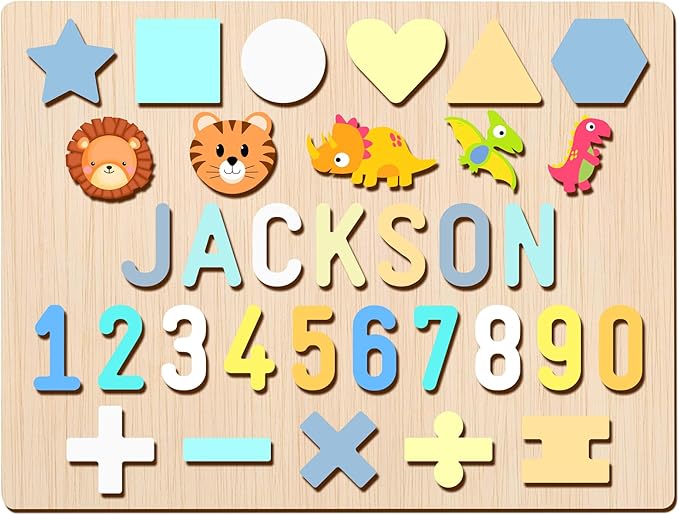 Personalized Baby Name Puzzle | Custom Wooden Baby Toy for Toddlers 1-3 | Montessori Learning Toys for Boys & Girls | Perfect Kids Gift for First Birthdays & Christmas (Plus)