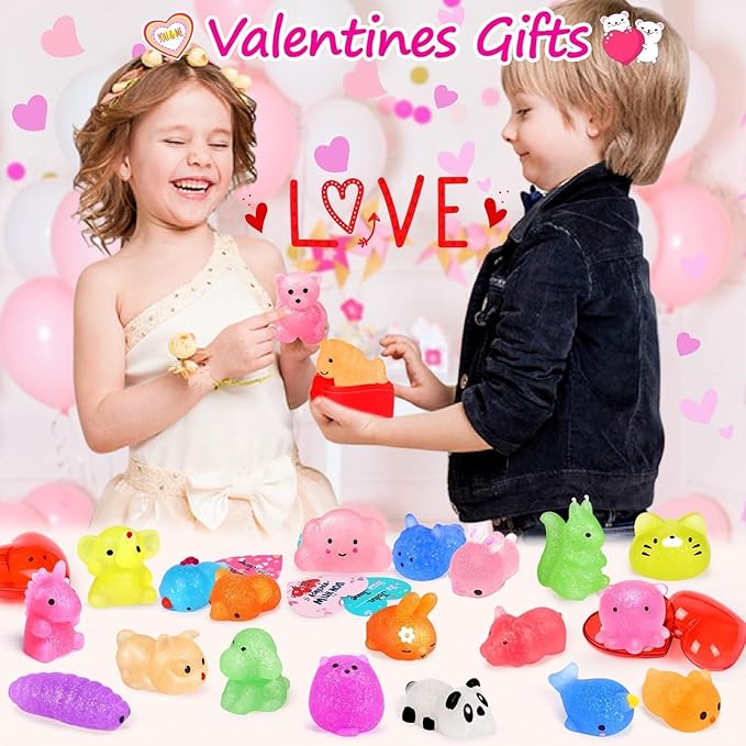 LUDILO Mochi Animal Squishies Toys 2nd Generation Glitter Mochi Squishy 20pcs Kawaii Mini Squishies Squeeze Toys for Kids Stocking Stuffers Class Prizes Valentines Birthday Gifts Easter Egg Fillers