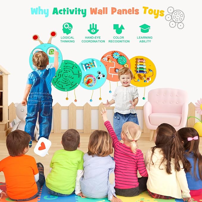 Wall Activity Panels Busy Board: Caterpillar Montessori Sensory Toys for Toddlers - Learning Activity Center Children's Daycare Nursery Playroom Essentials