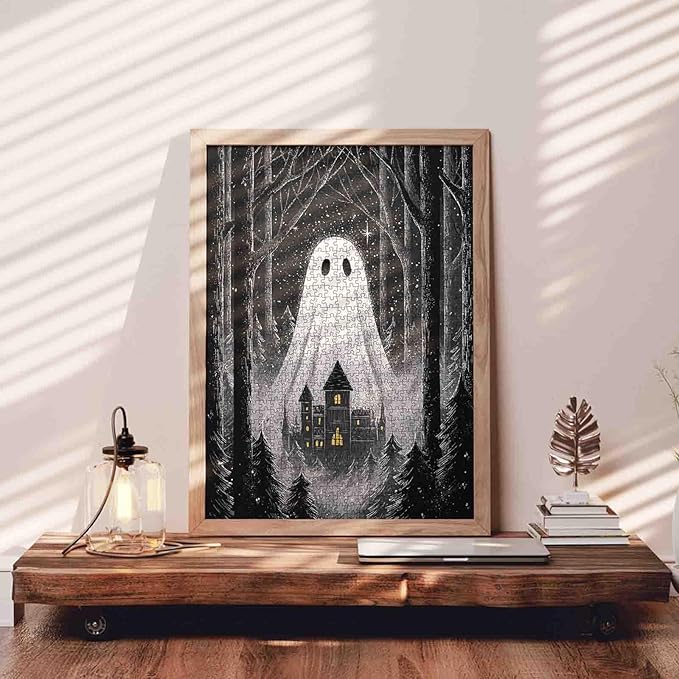 Challenging 1000 Piece Puzzle for Adults Haunted House Ghost Jigsaw in Forest Spooky Night Scene Puzzles Halloween Aesthetic Relaxing Puzzle Family Games Stress Relief Activities Home Decor Fun Gift