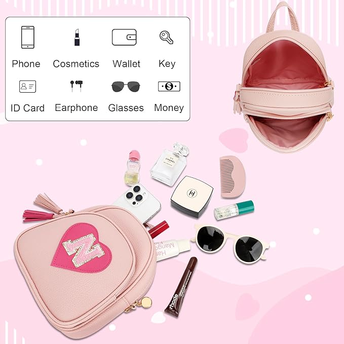 Girls Initial Mini Backpack Gifts for Kid Toddler Little Girl Teen Small Cute Heart Backpack Purse Preschool Kindergarten Bookbag,Pink-N