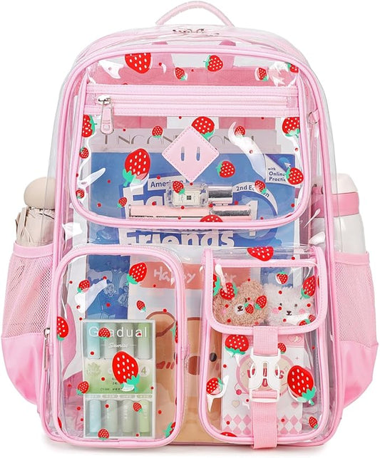 Clear Backpack for School,Heavy Duty PVC Transparent Bookbag for Girls Stadium Approved See Through Backpack