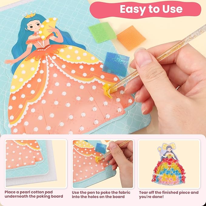 YOTOY Fabric Art Frenzy Toys for Girls Age 3 4 5 6 7 8 Years Old, Poke Art Kits, Fabric Art for Kids, Creative Puzzle Puncture Painting Toy Gift for Kid, Arts and Crafts for Kids Ages 6-8 Year Old